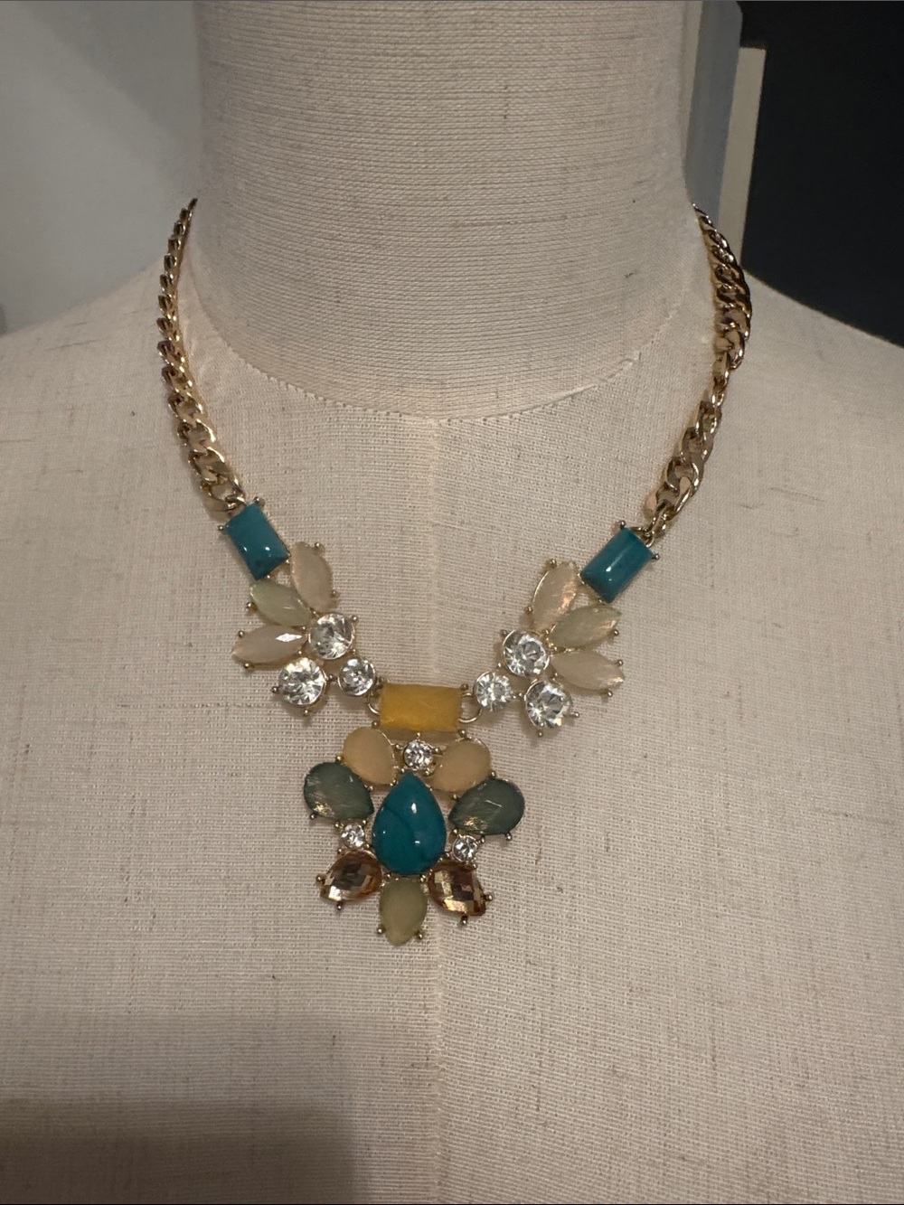 J. Crew Multicolor Crystal and Stone (faux) statement necklace. Chunky and fun